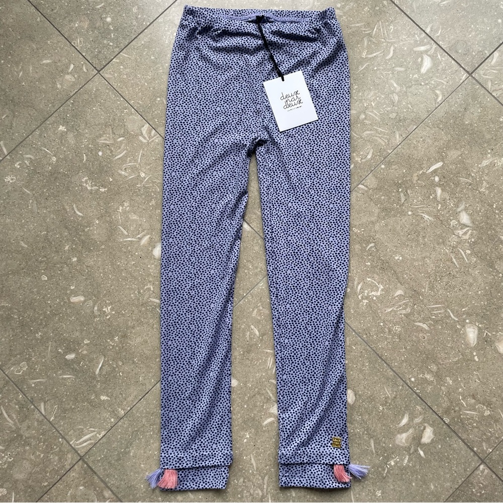 NWT Size 12 Deux Par Deux Blue Patterned Pants with Pink Tassels